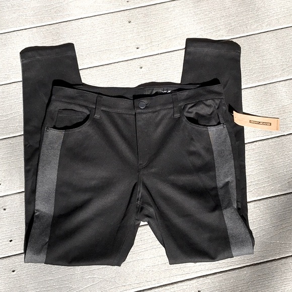 NWT DKNY JEAN Black Jean Style Black Pants with Grey Stripe Size 8 - Picture 1 of 8